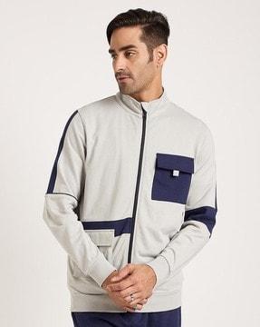 men colourblock zip-front track jacket