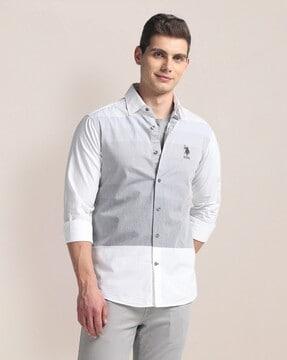 men colourblocked regular fit shirt
