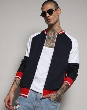 men coloureblock regular fit biker jacket