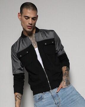 men coloureblock regular fit biker jacket