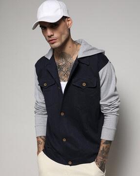 men coloureblock regular fit biker jacket