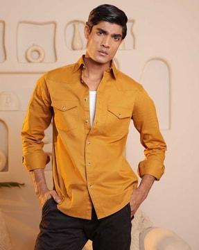 men comfort fit cargo twill shirt with flap pockets