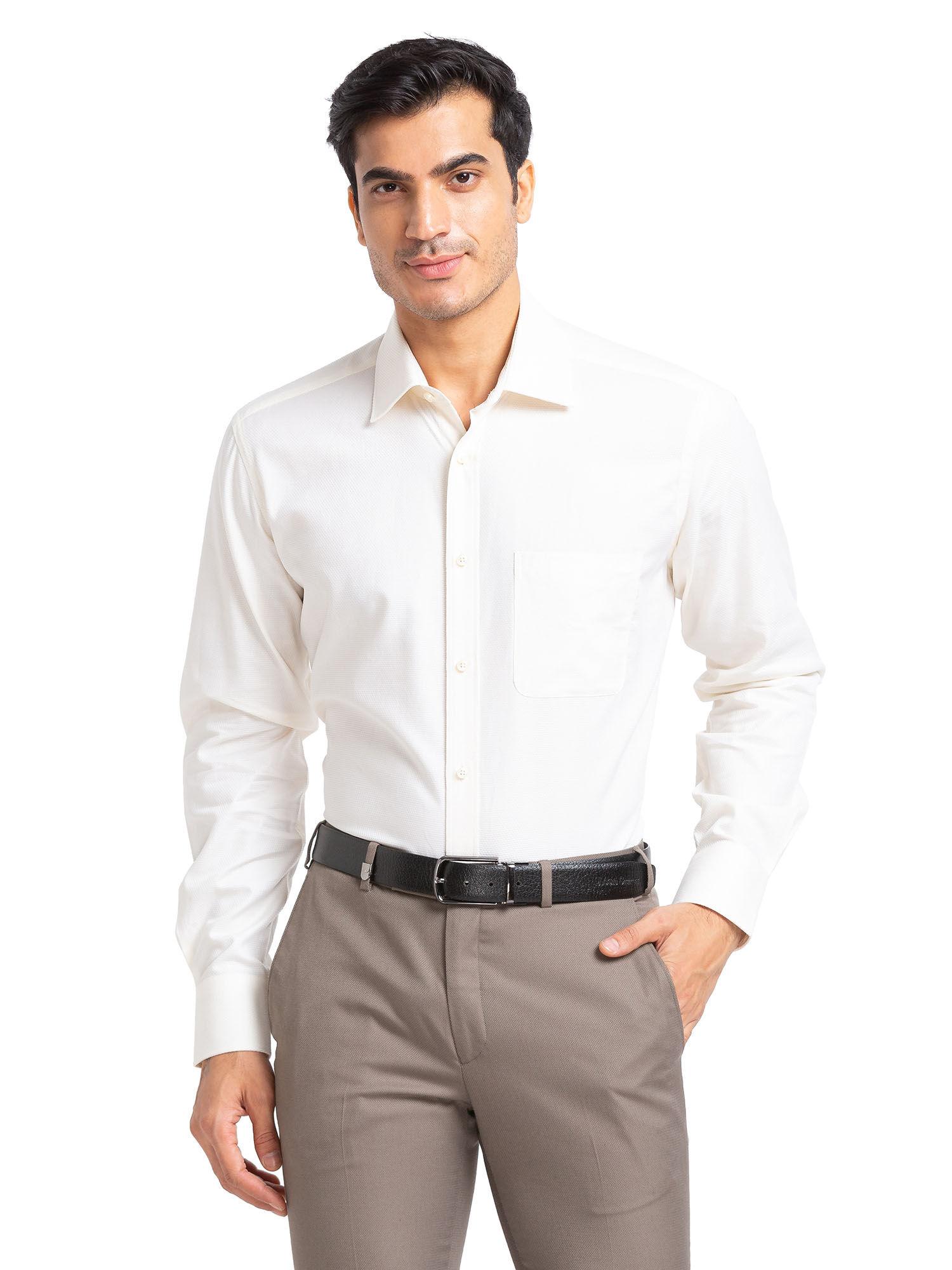 men comfortable fit cotton self design white formal shirt