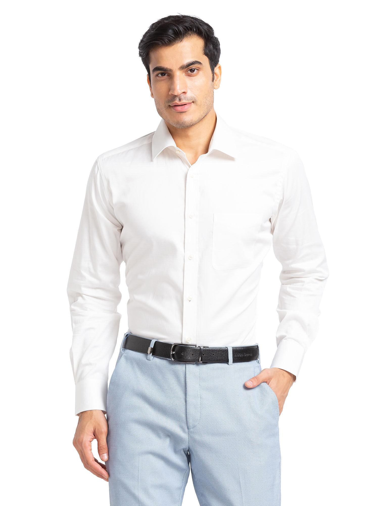 men comfortable fit cotton solid off white formal shirt