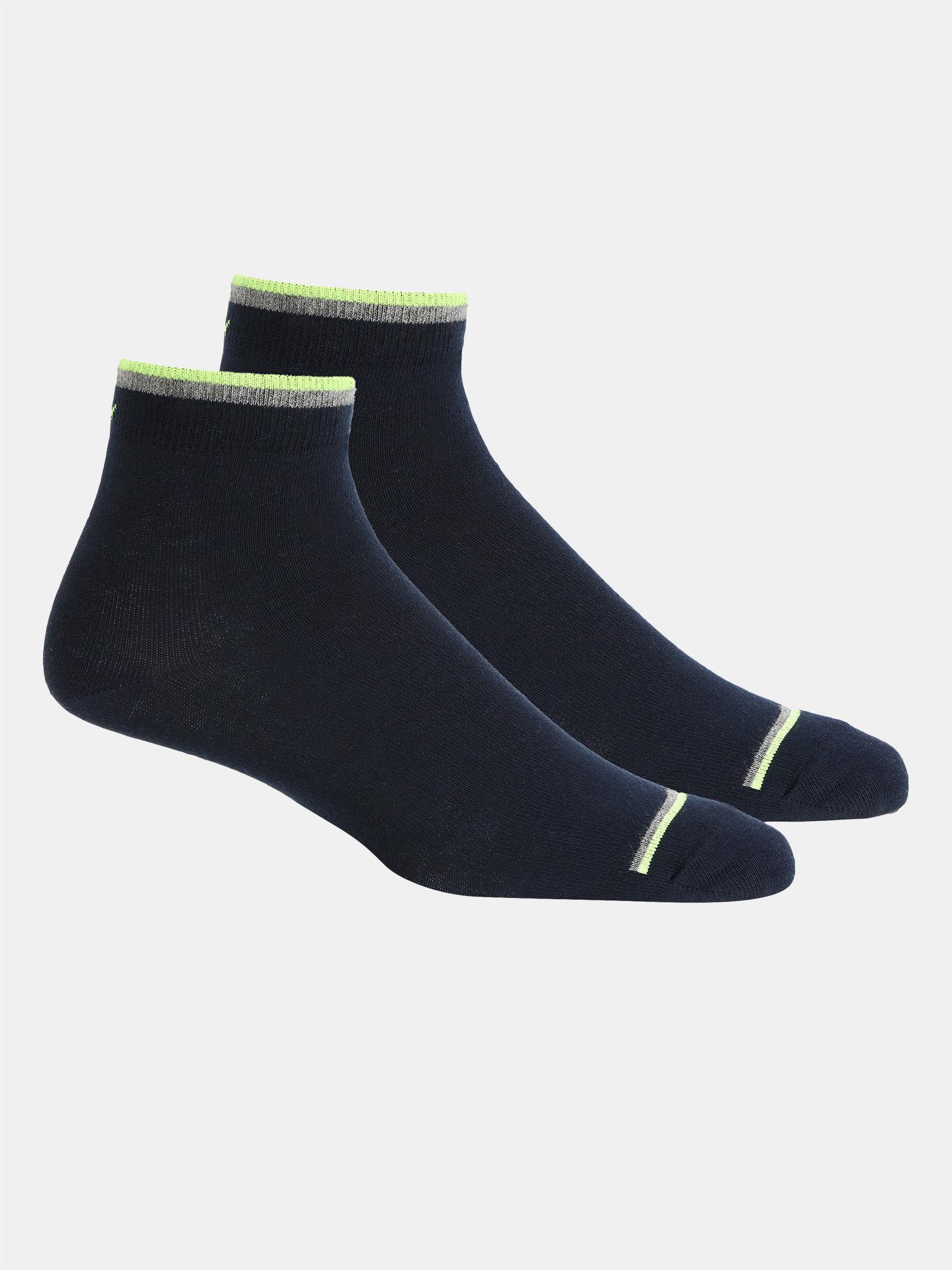 men compact cotton stretch ankle length socks-navy blue (pack of 2)