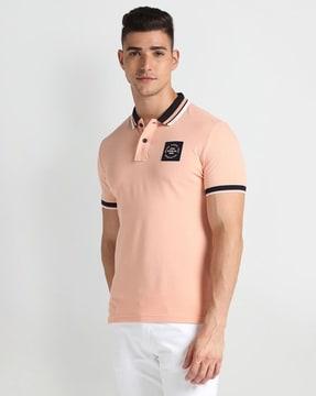 men contrast collar muscle fit polo t-shirt