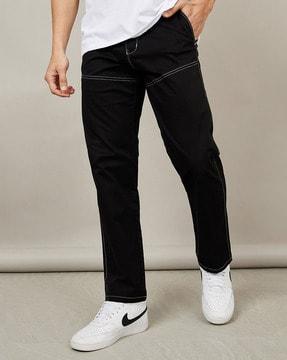 men contrast stitch detail cotton twill relaxed fit chinos