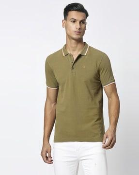 men contrast tapping regular fit polo t-shirt