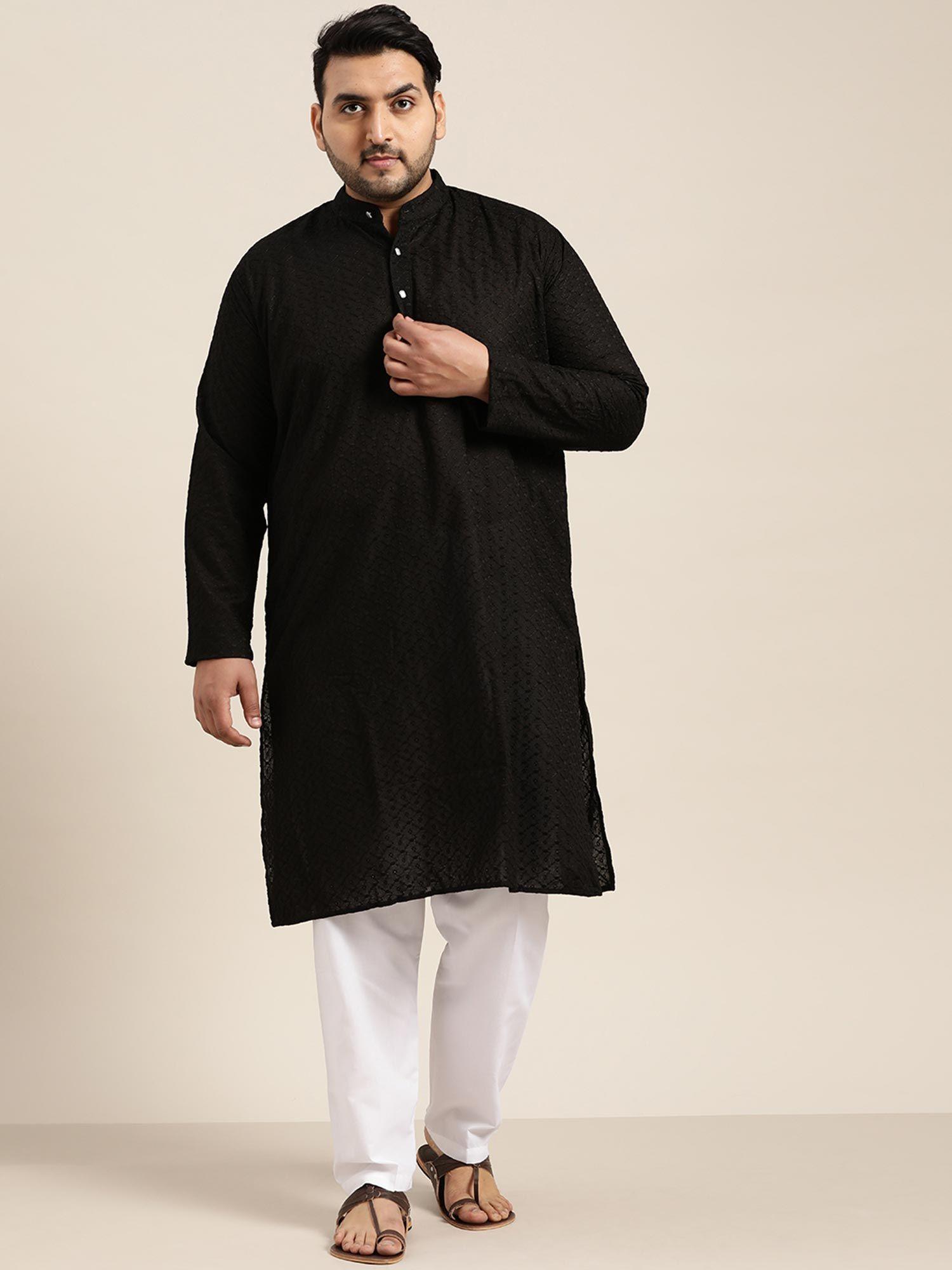 men cotton black chikankari kurta