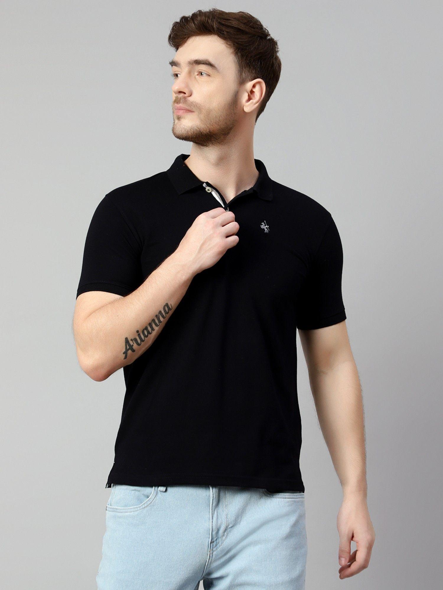 men cotton black polo t-shirt