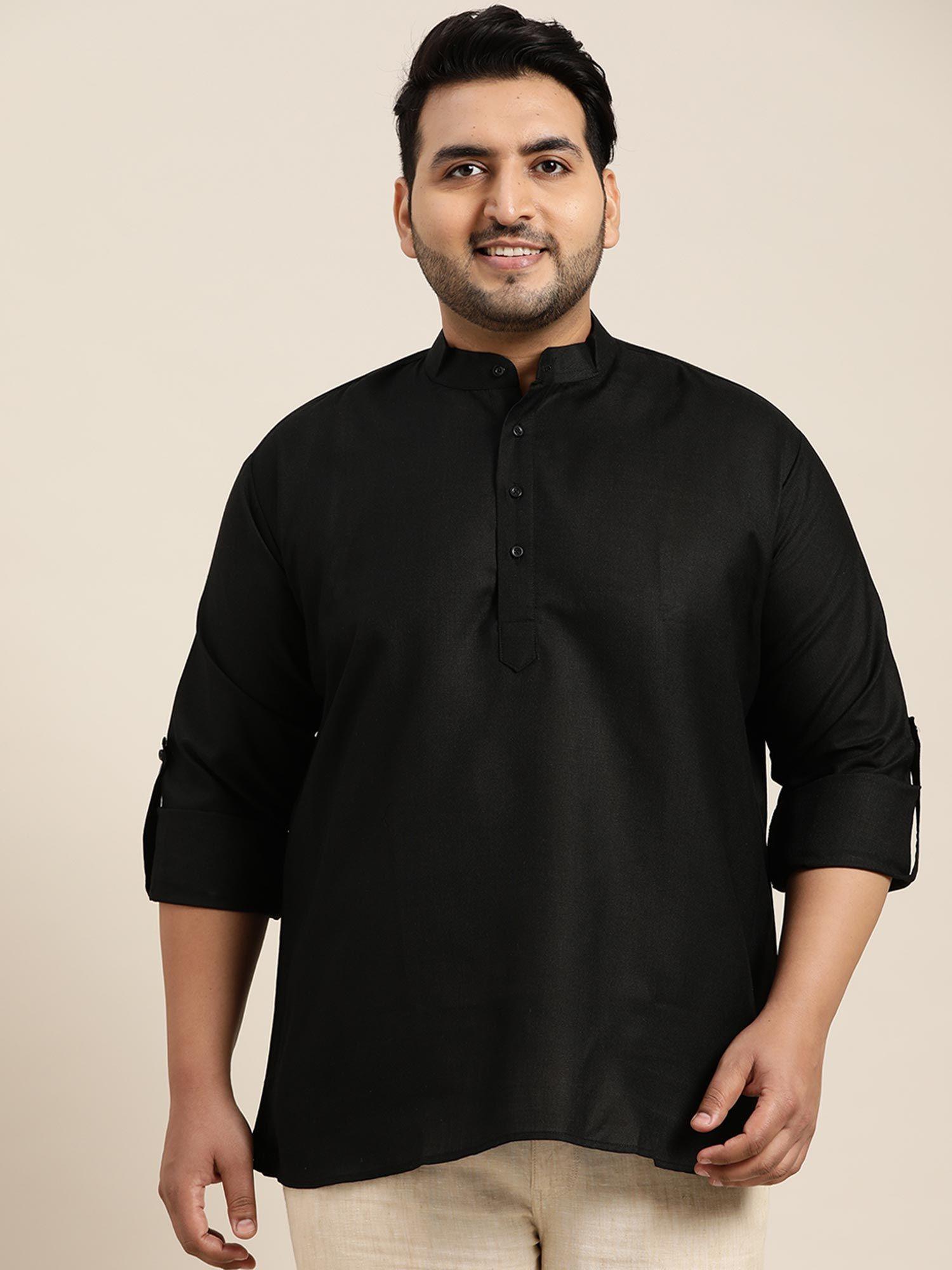 men cotton black short kurta