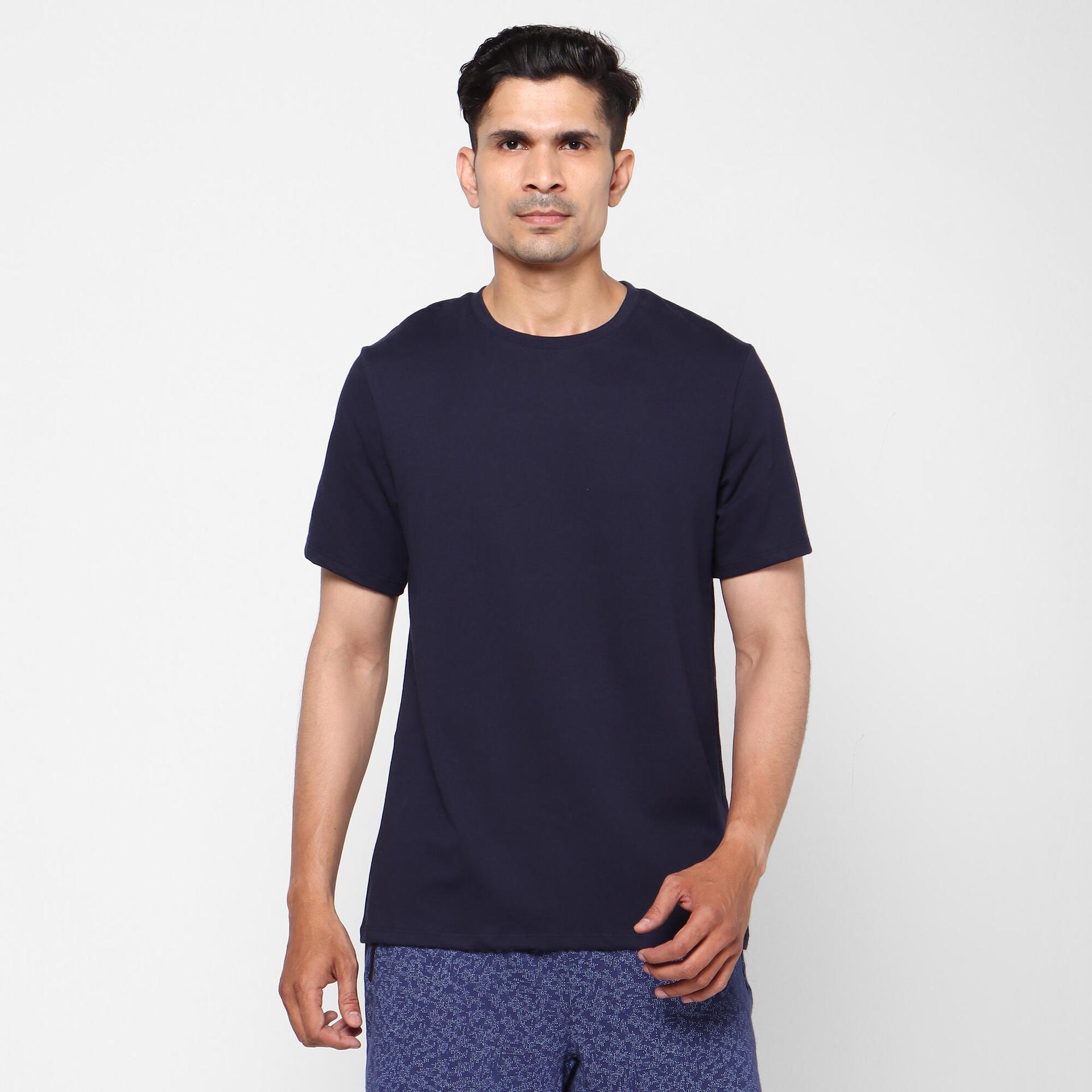 men cotton blend  gym t-shirt regular fit 500 - navy blue