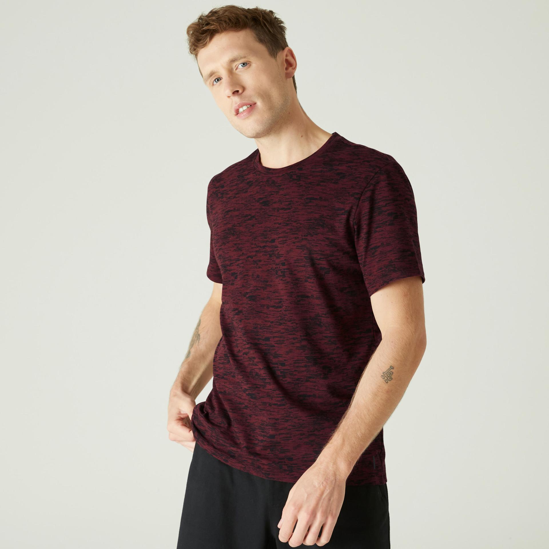 men cotton blend gym t-shirt regular fit 500 - burgundy print