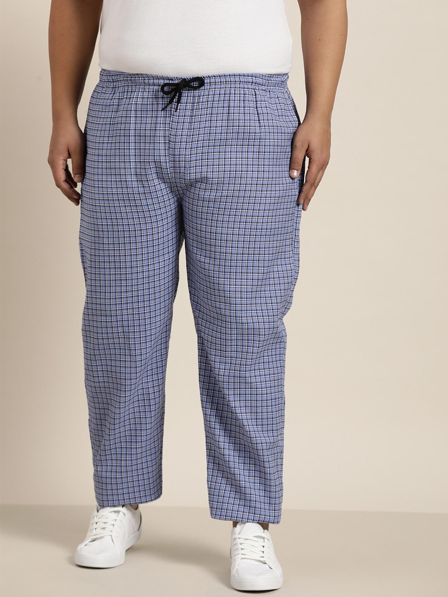 men cotton blue & black checked track pant