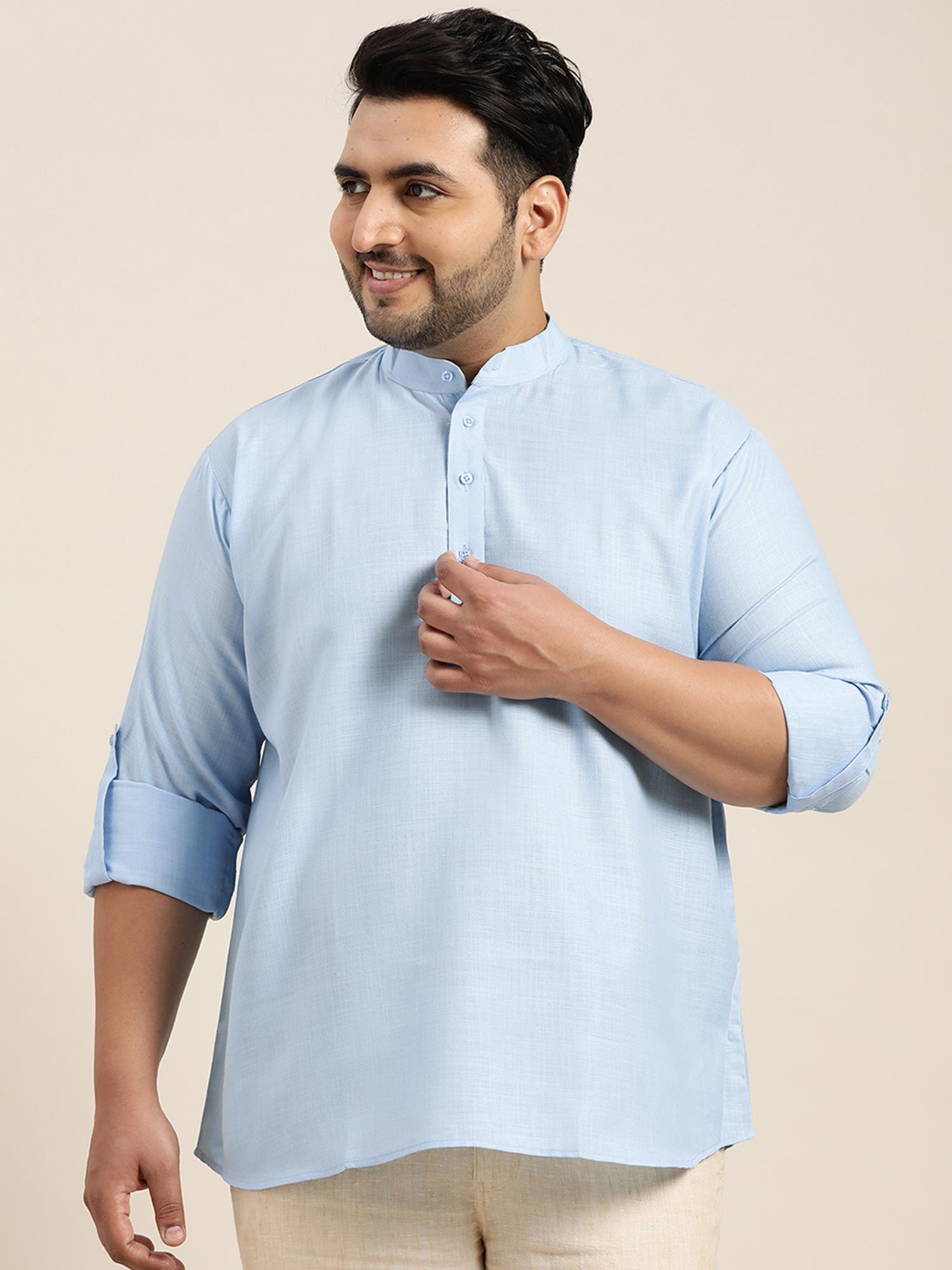 men cotton blue short kurta