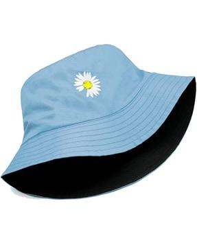 men cotton bucket hat with floral embroidery