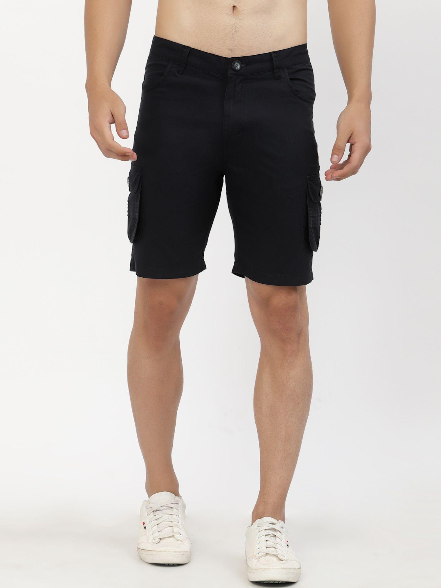 men cotton cargo shorts with pockets - black