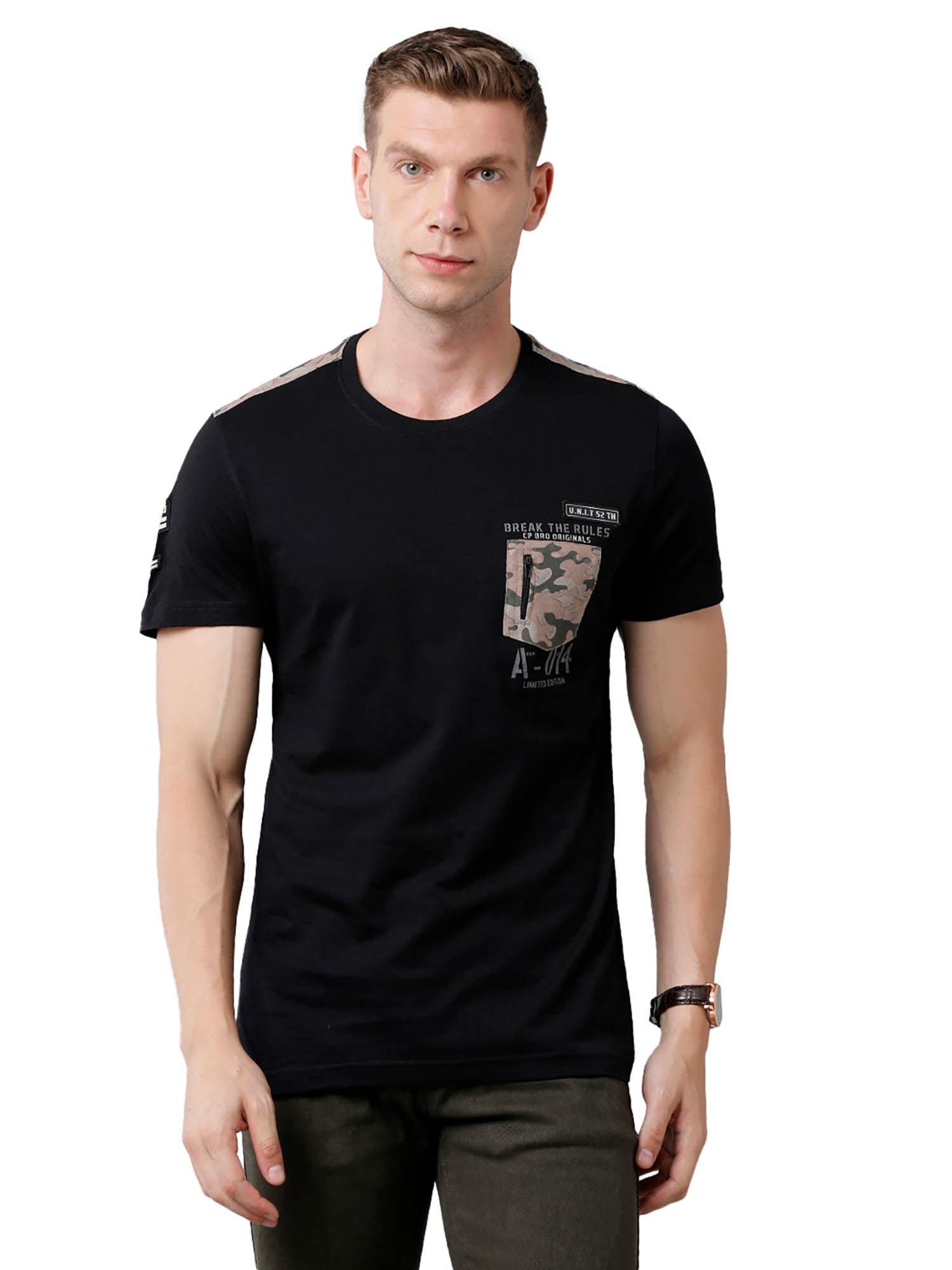 men cotton half sleeve slim fit crew neck black colour t-shirt
