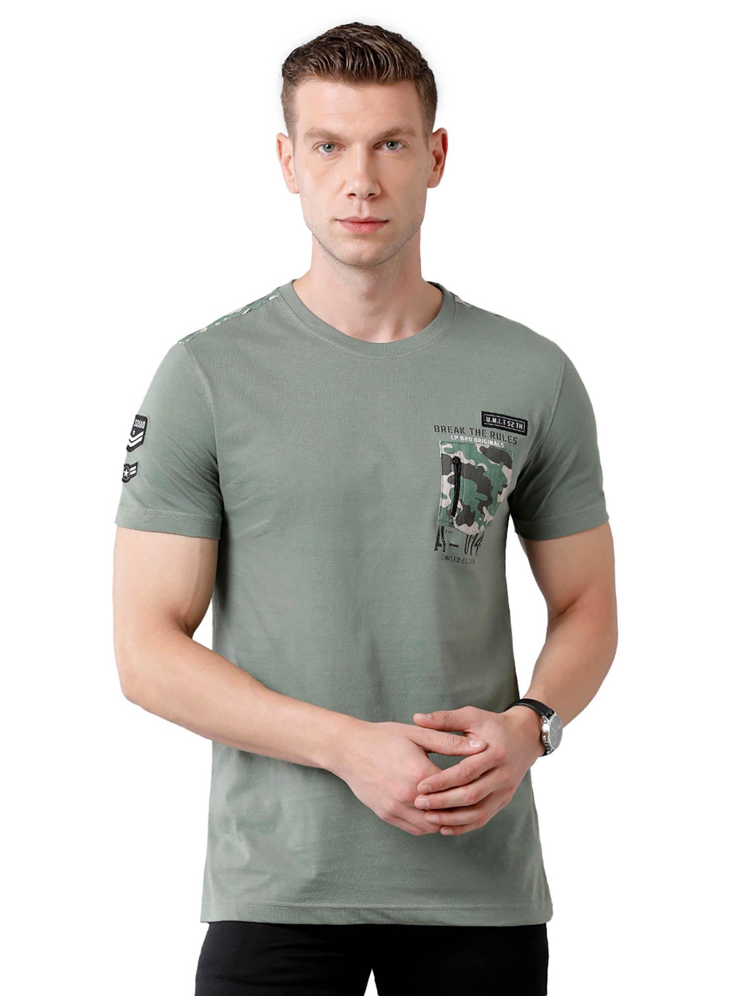 men cotton half sleeve slim fit crew neck green colour t-shirt