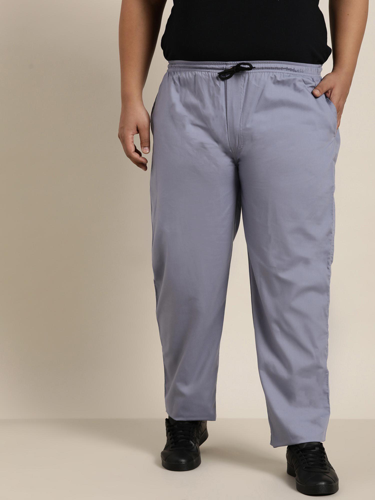 men cotton light grey solid track pant