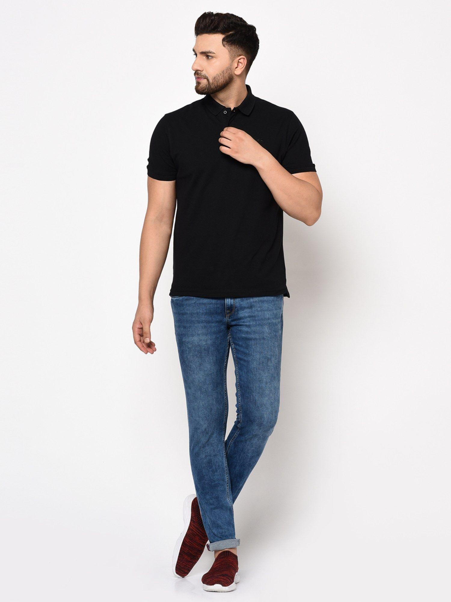 men cotton lycra polo neck t-shirt-black