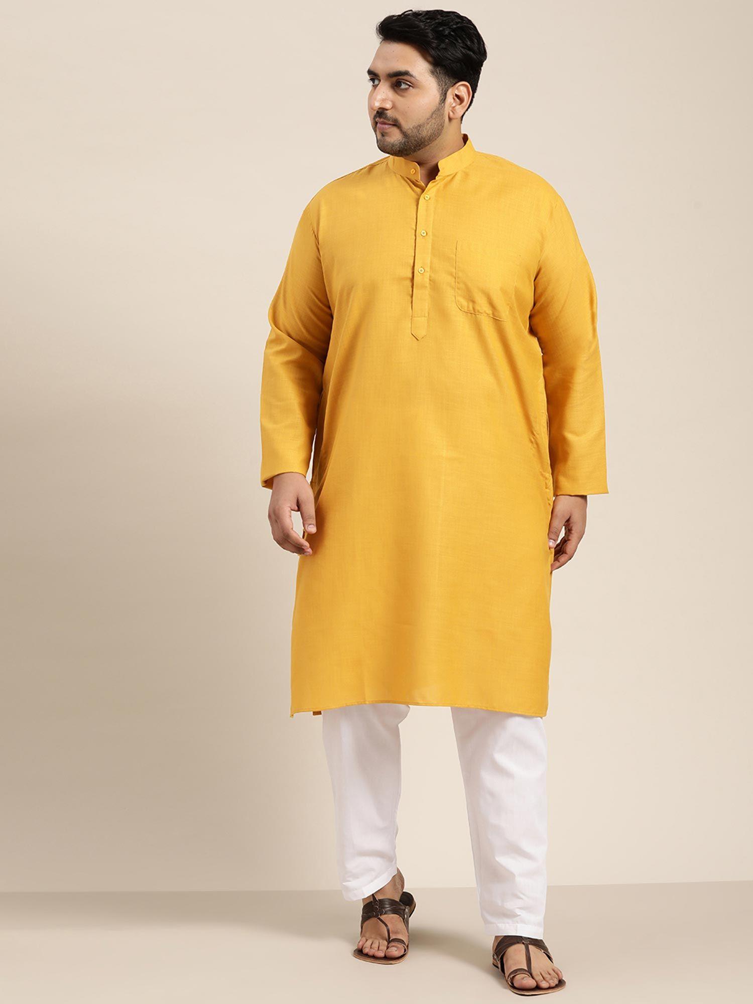 men cotton mustard only kurta