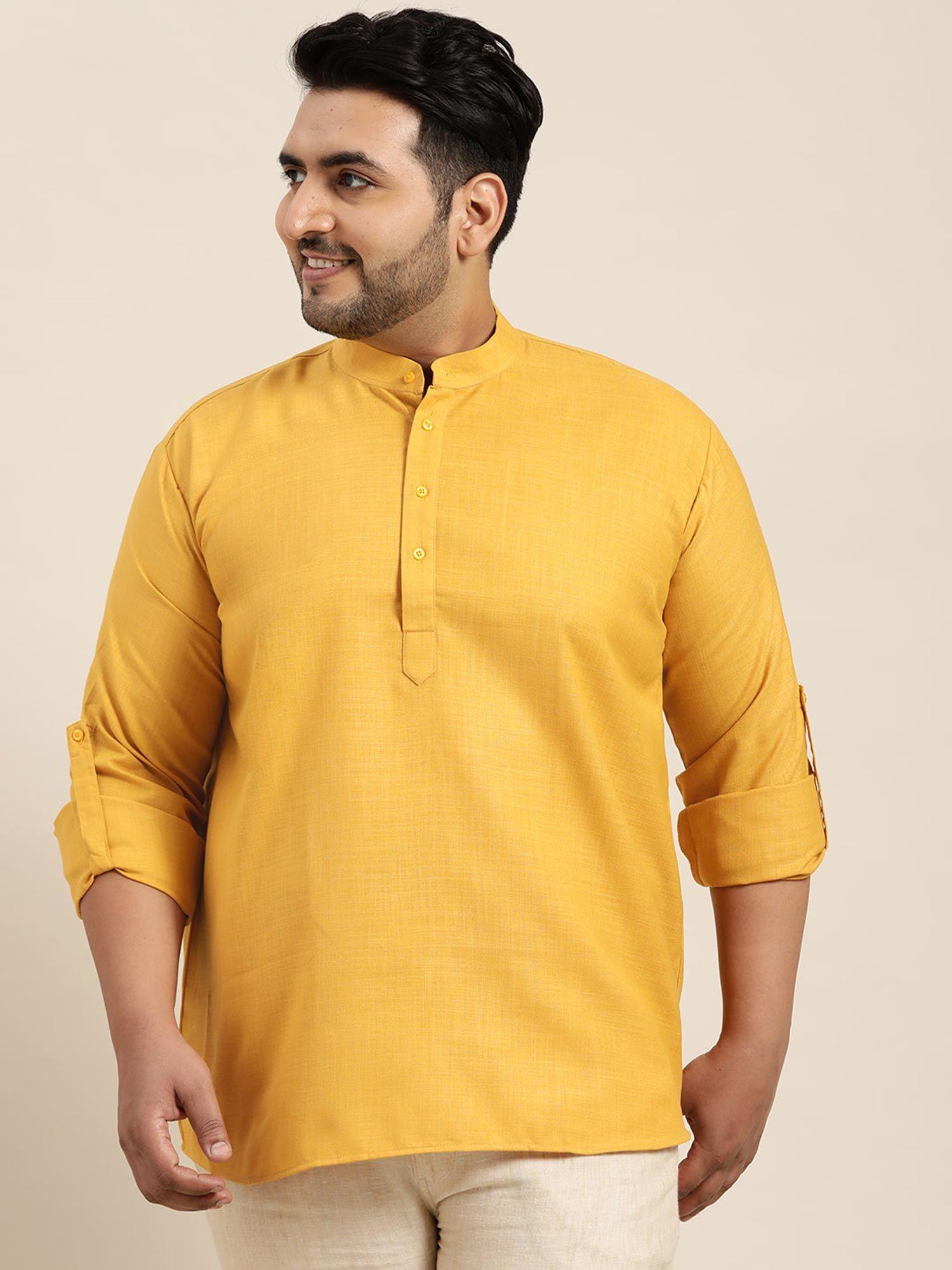 men cotton mustard short kurta