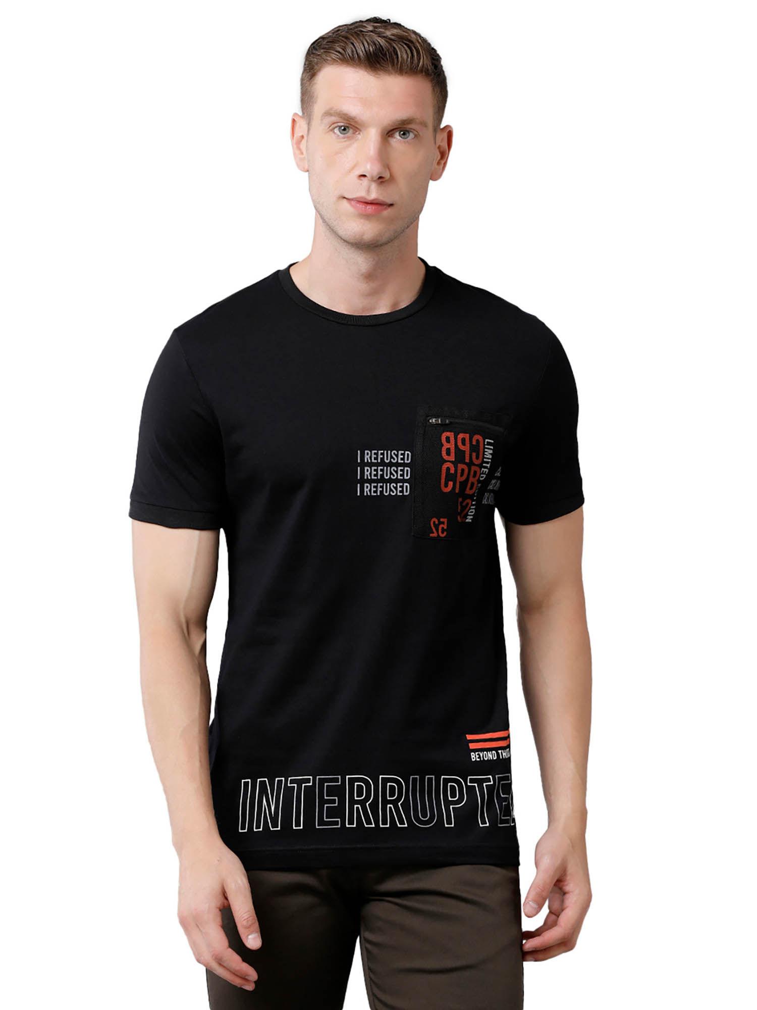 men cotton printed half sleeve slim fit crew neck black colour t-shirt