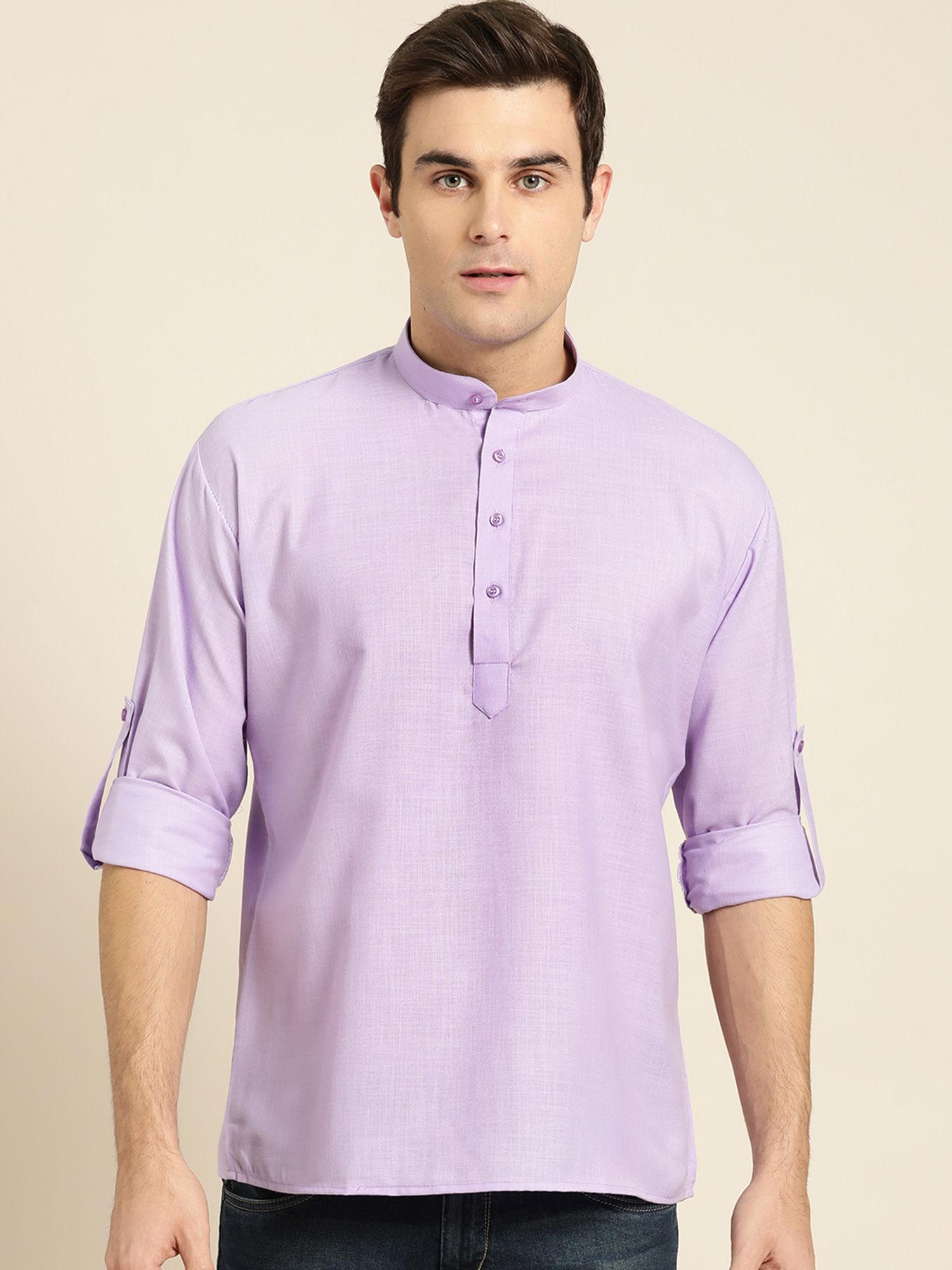 men cotton purple solid short kurta