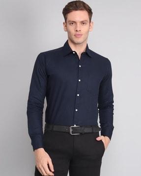 men cotton regular fit shirt with patch pocket