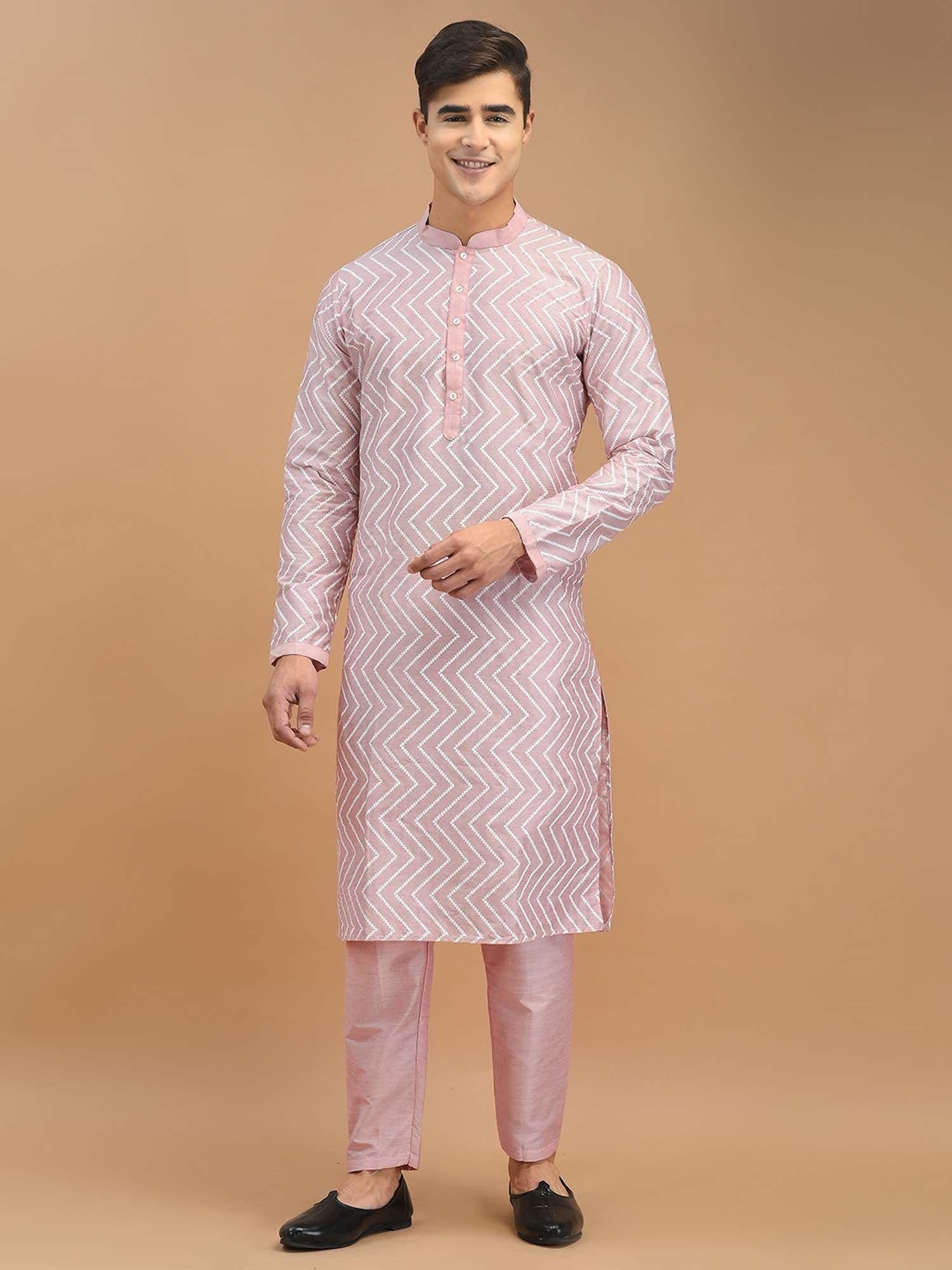 men cotton silk light pink straight kurta