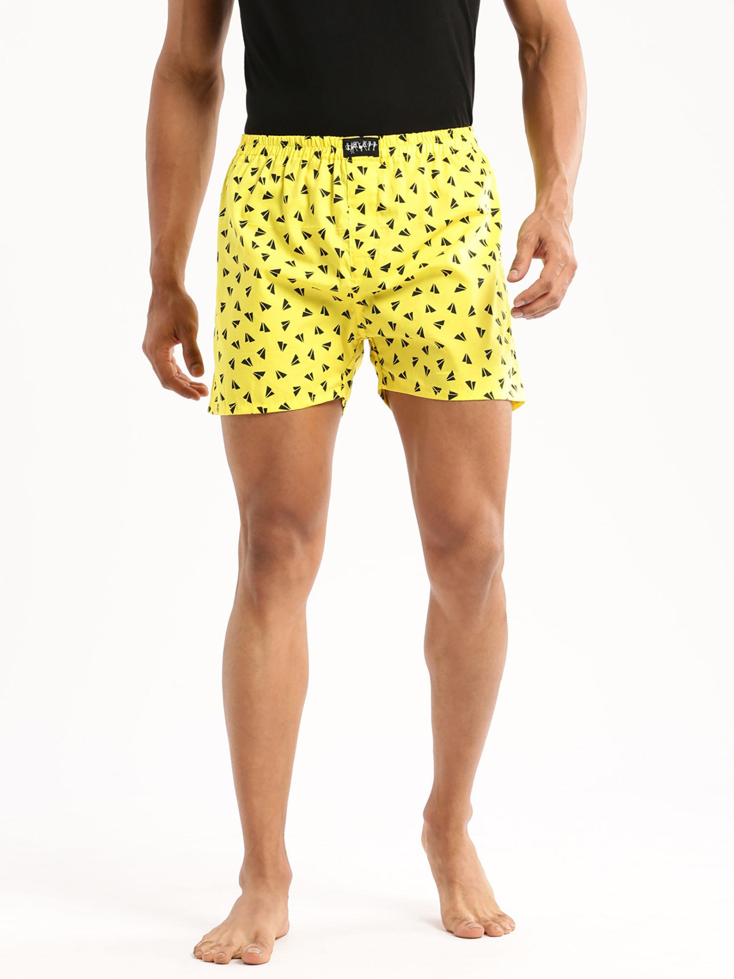 men cotton slim fit printed yellow boxer