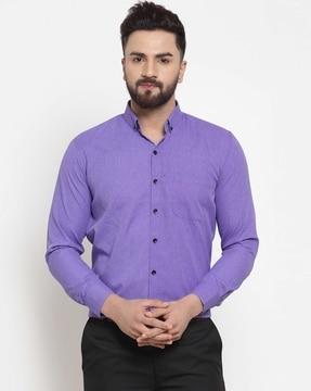 men cotton slim fit shirt with patch pocket