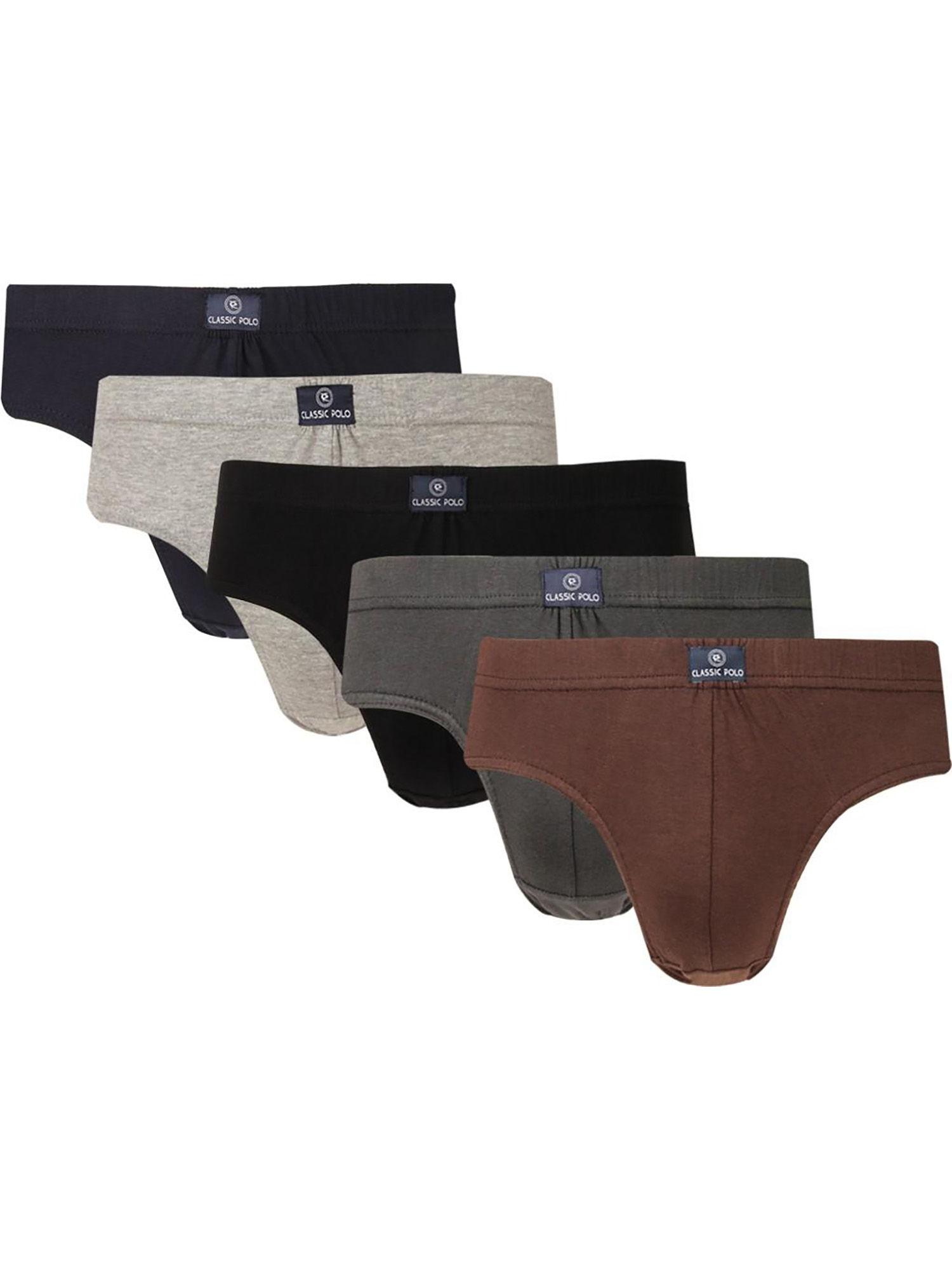 men cotton solid relaxed fit multicolor briefs (pack of 5)