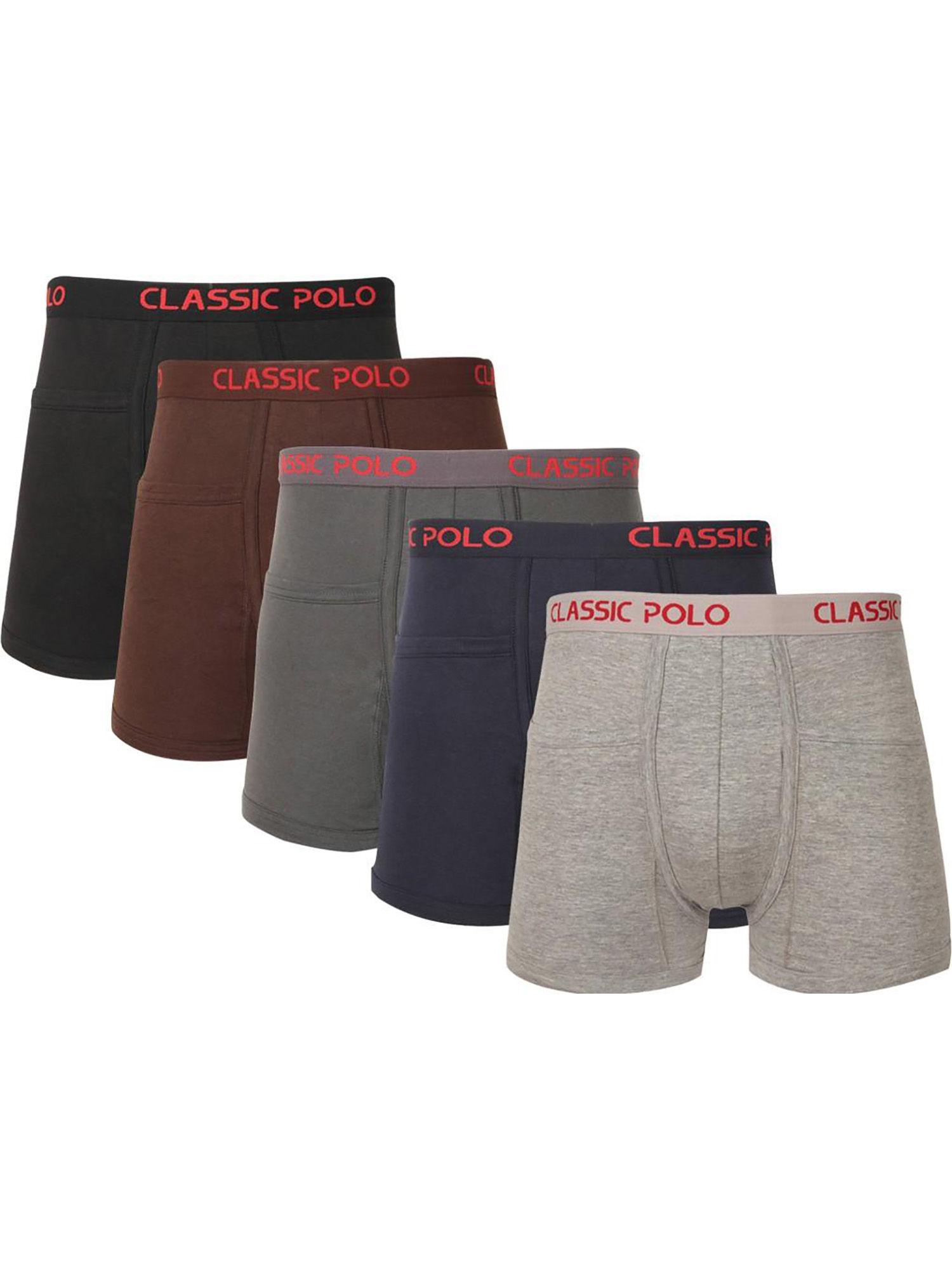 men cotton solid relaxed fit multicolor trunks (pack of 5)