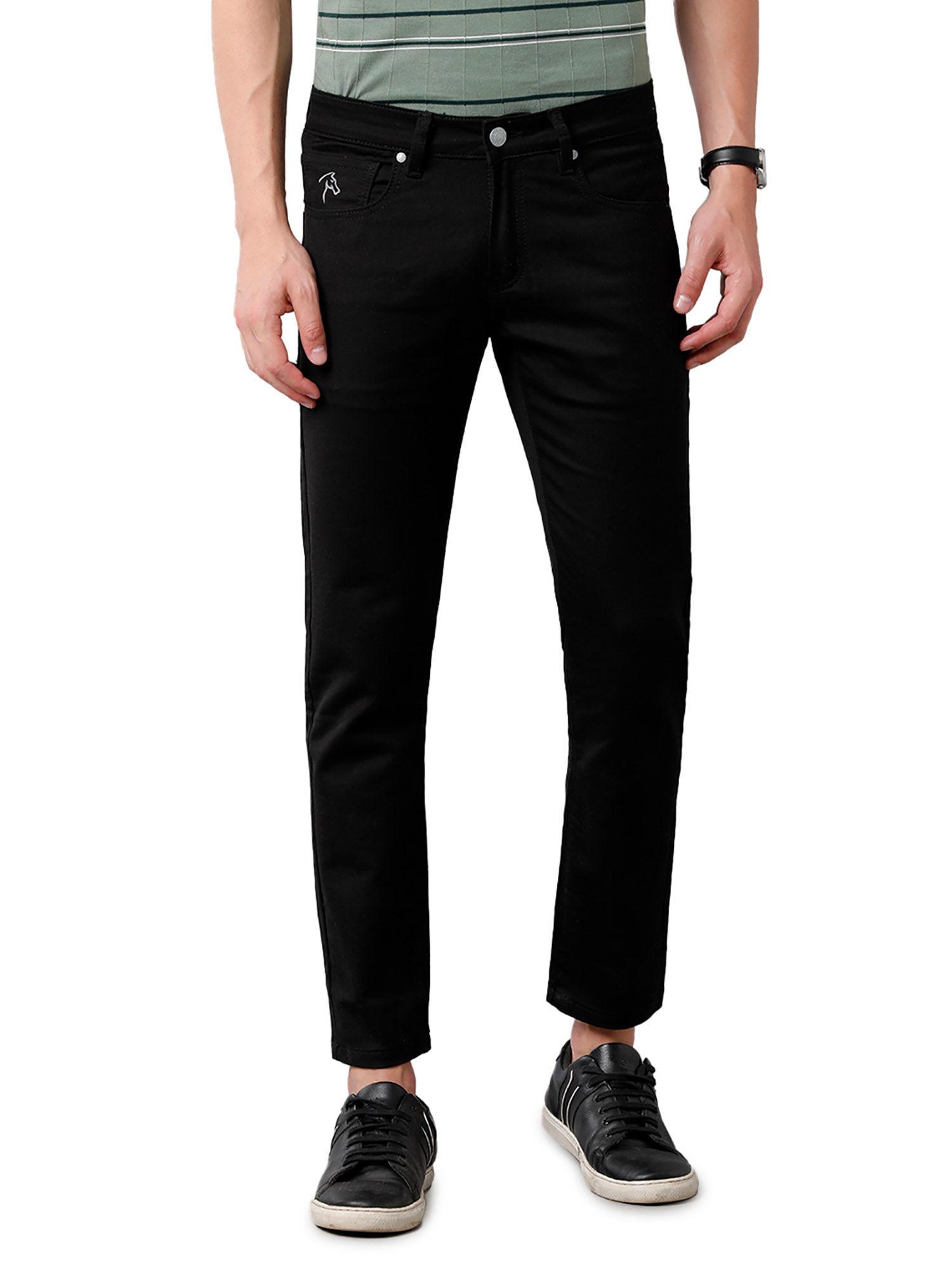 men cotton solid slim fit black colour denim