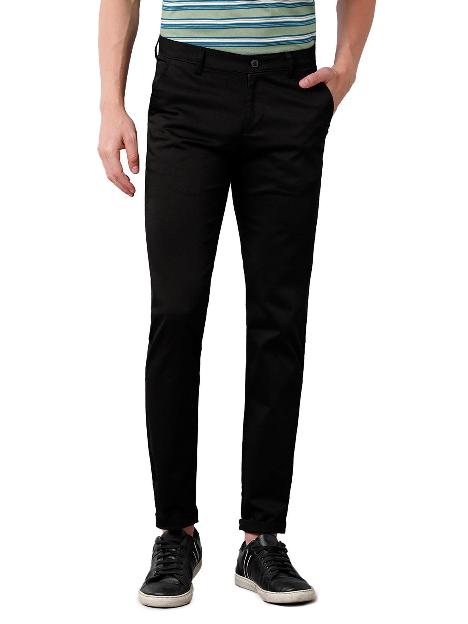men cotton solid slim fit black colour trousers