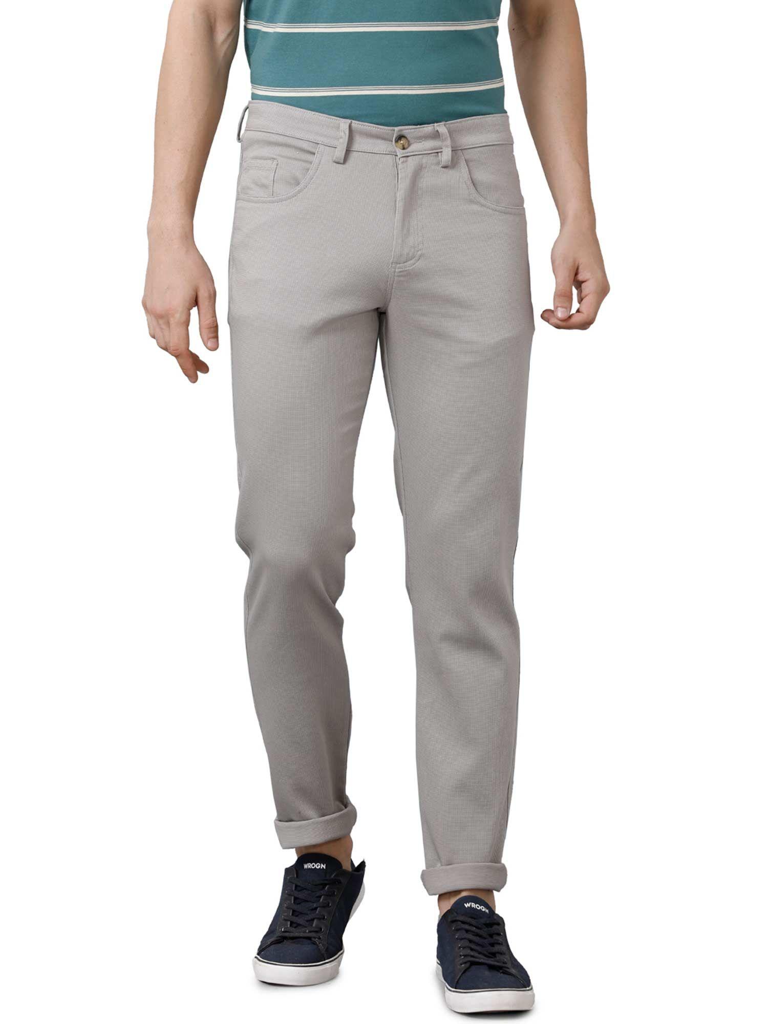 men cotton solid slim fit grey color trousers