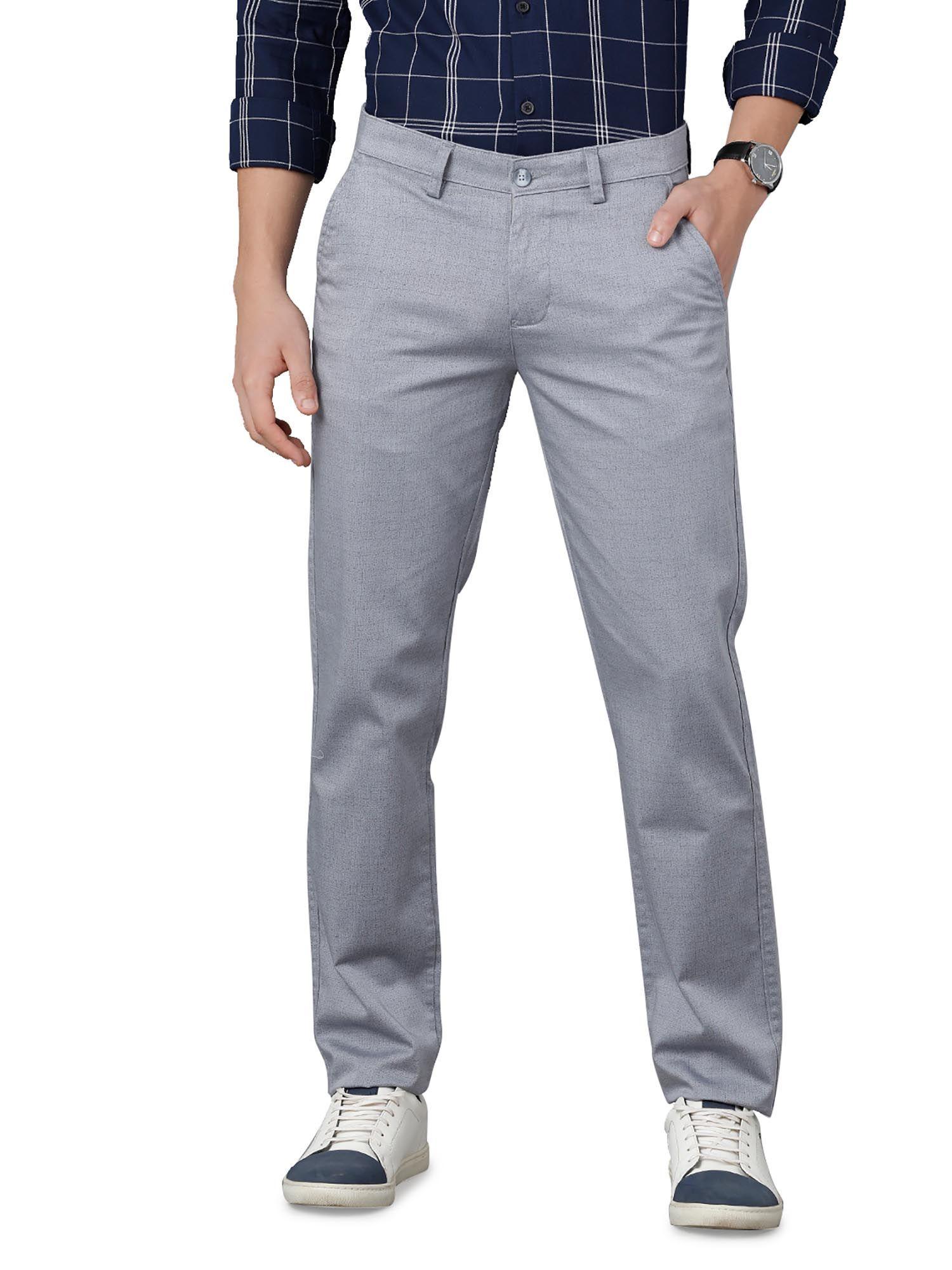 men cotton solid slim fit light grey colour trouser