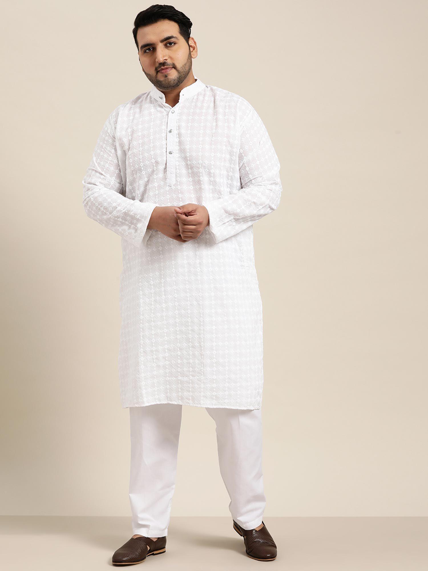 men cotton white chikankari kurta