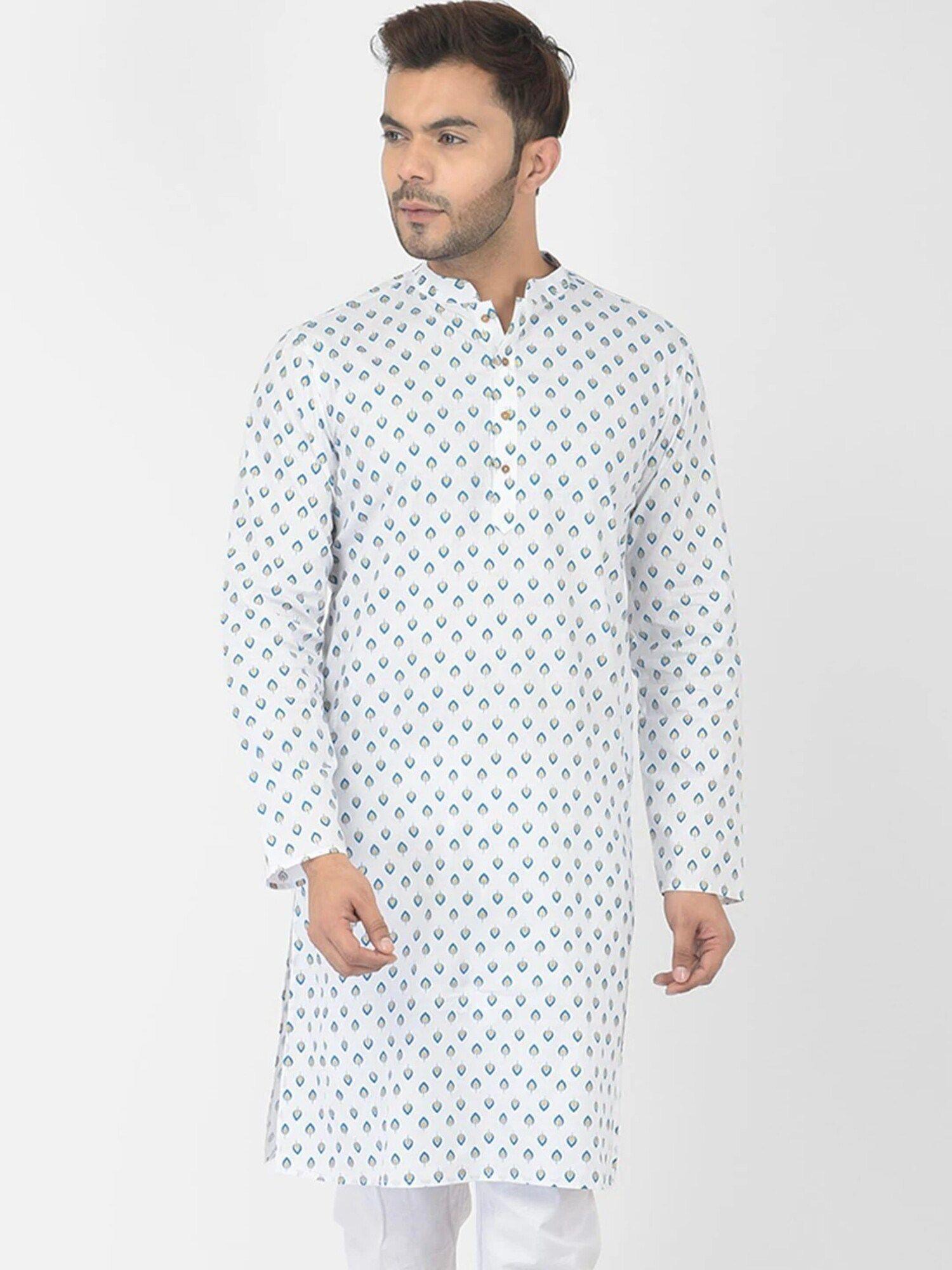 men cotton white straight kurta