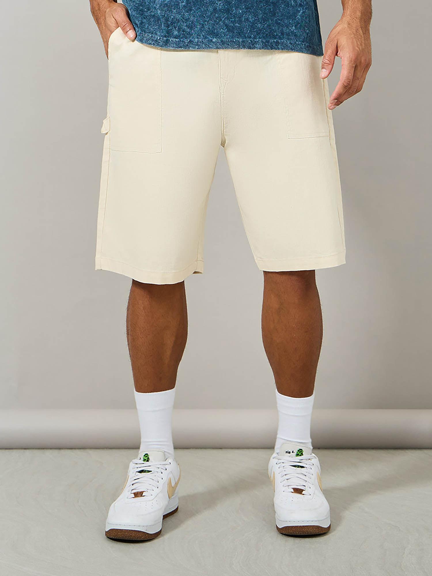 men cream premium oversized stretch carpenter shorts