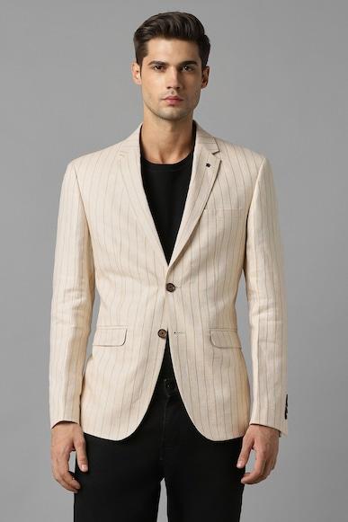 men cream slim fit stripe casual blazer