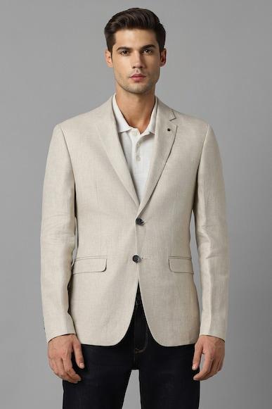 men cream slim fit textured casual blazer