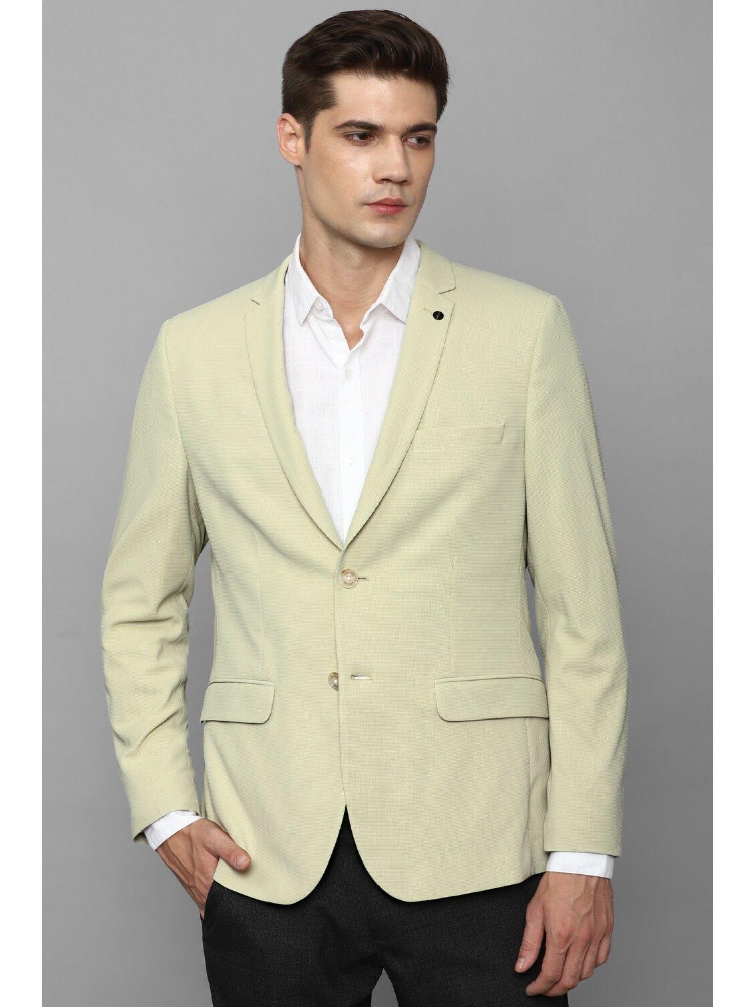men cream slim fit textured formal blazer