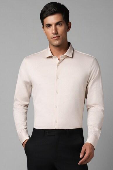 men cream slim fit textured full sleeves formal shirt