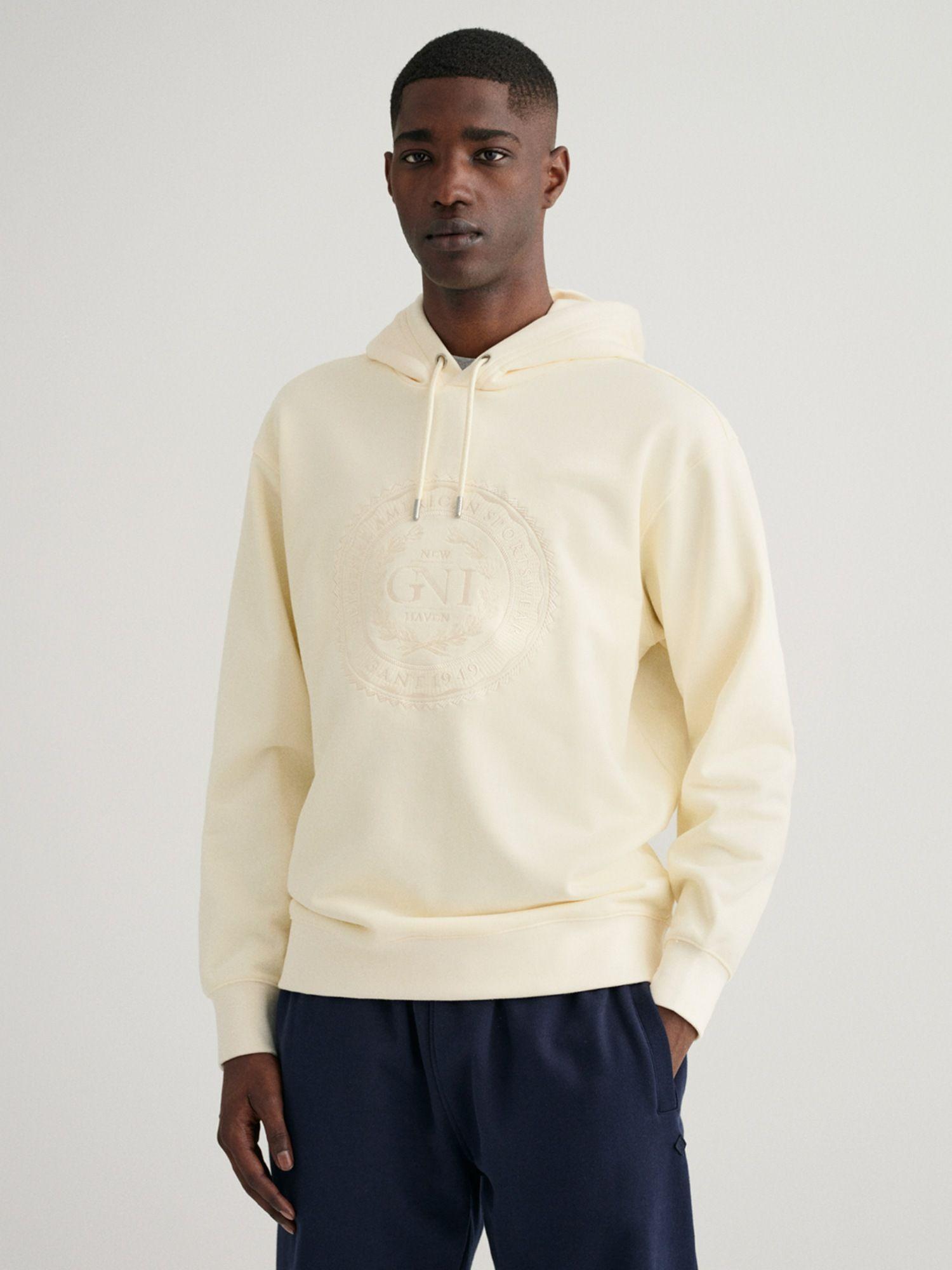 men cream solid regular fit sweatshirt