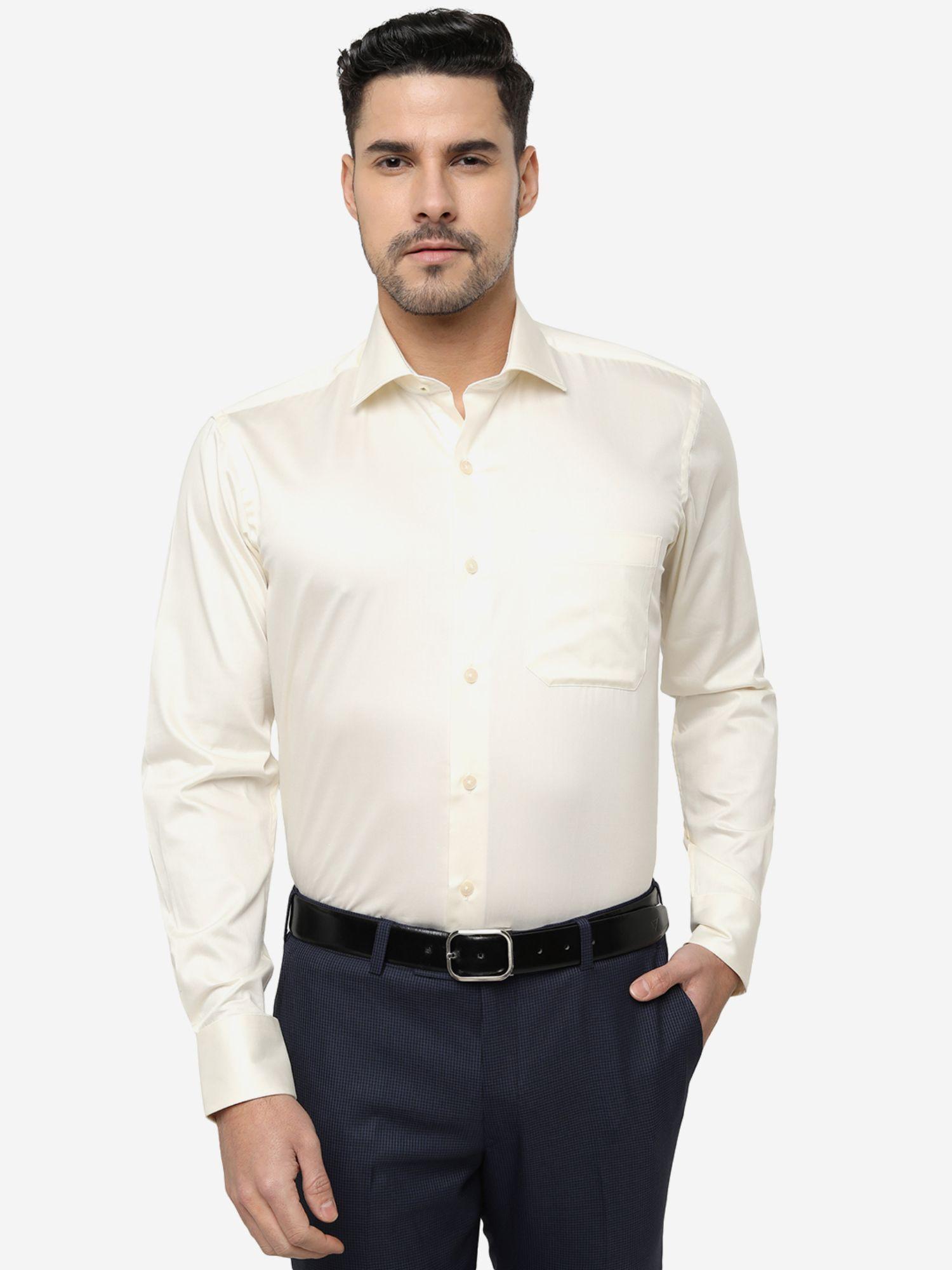 men cream solid slim fit formal shirt