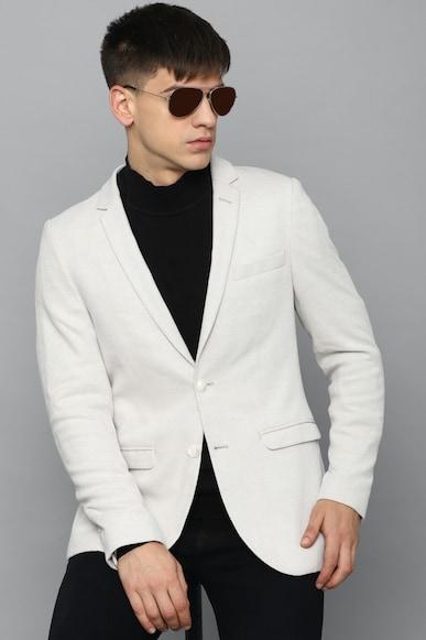 men cream super slim fit solid casual blazer