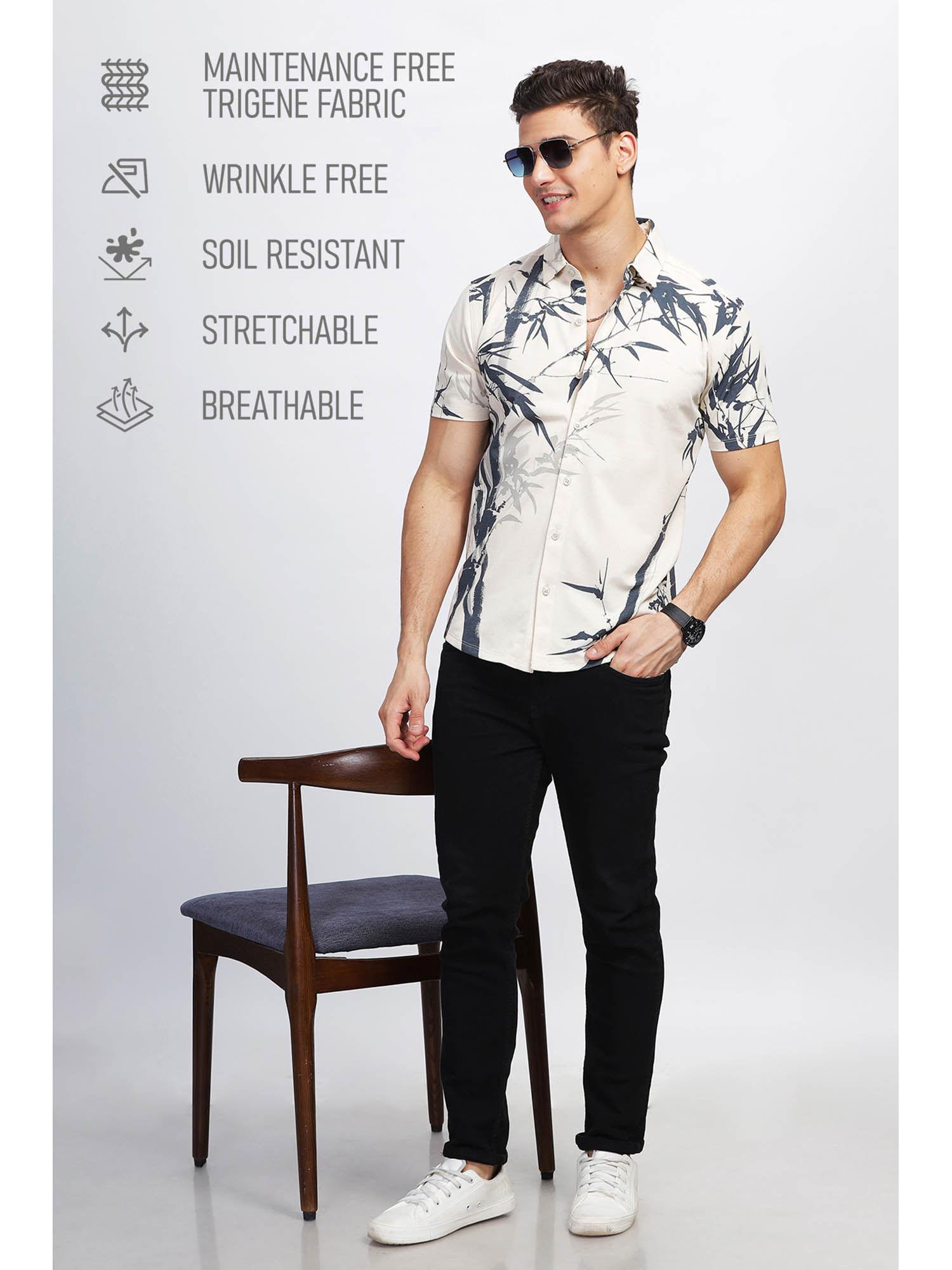 men cream trendy regular fit printed casual shirt